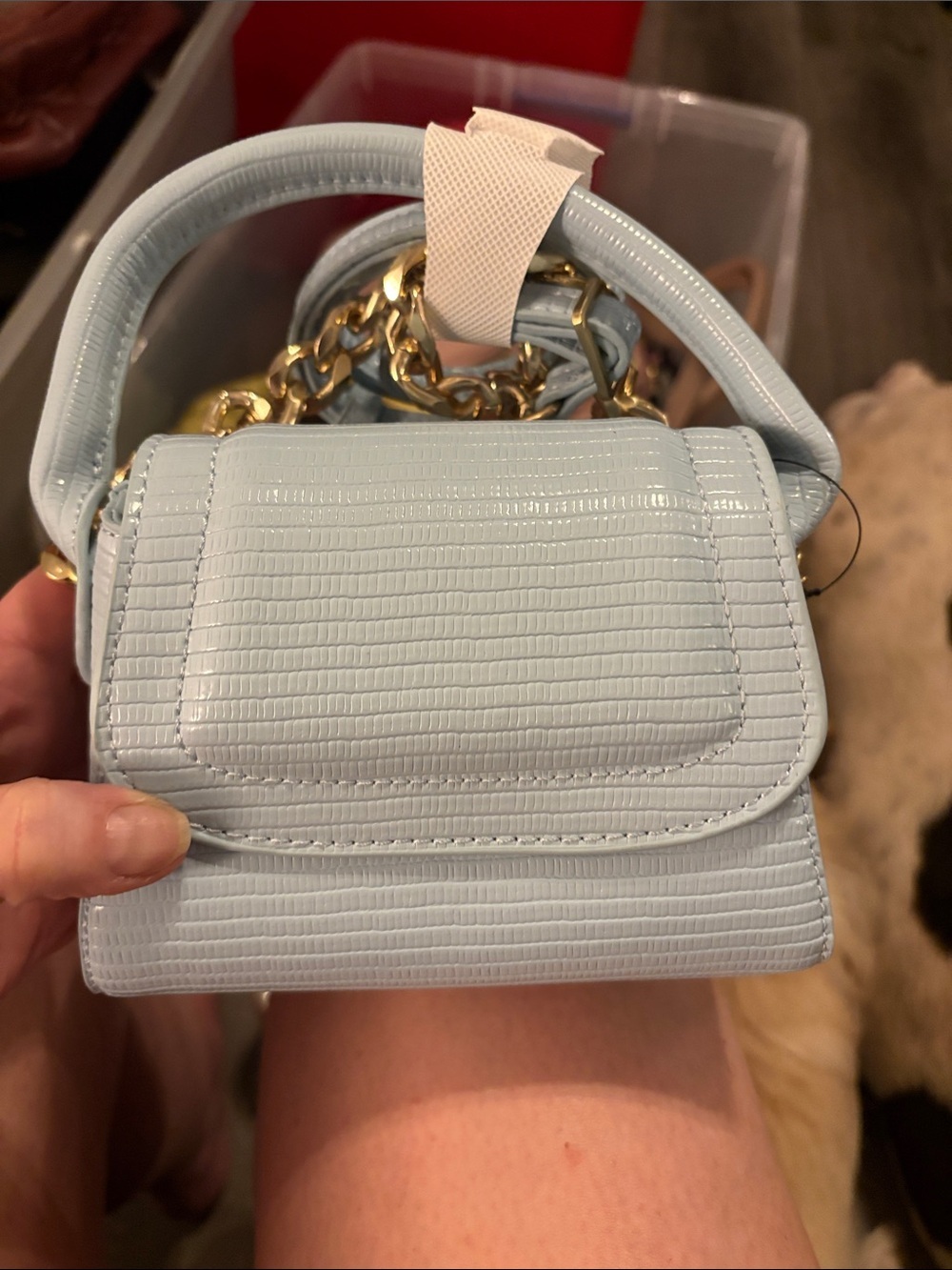 Mini Top-Handle Bag in Light Blue with Gold Hardware - Picture 2 of 4